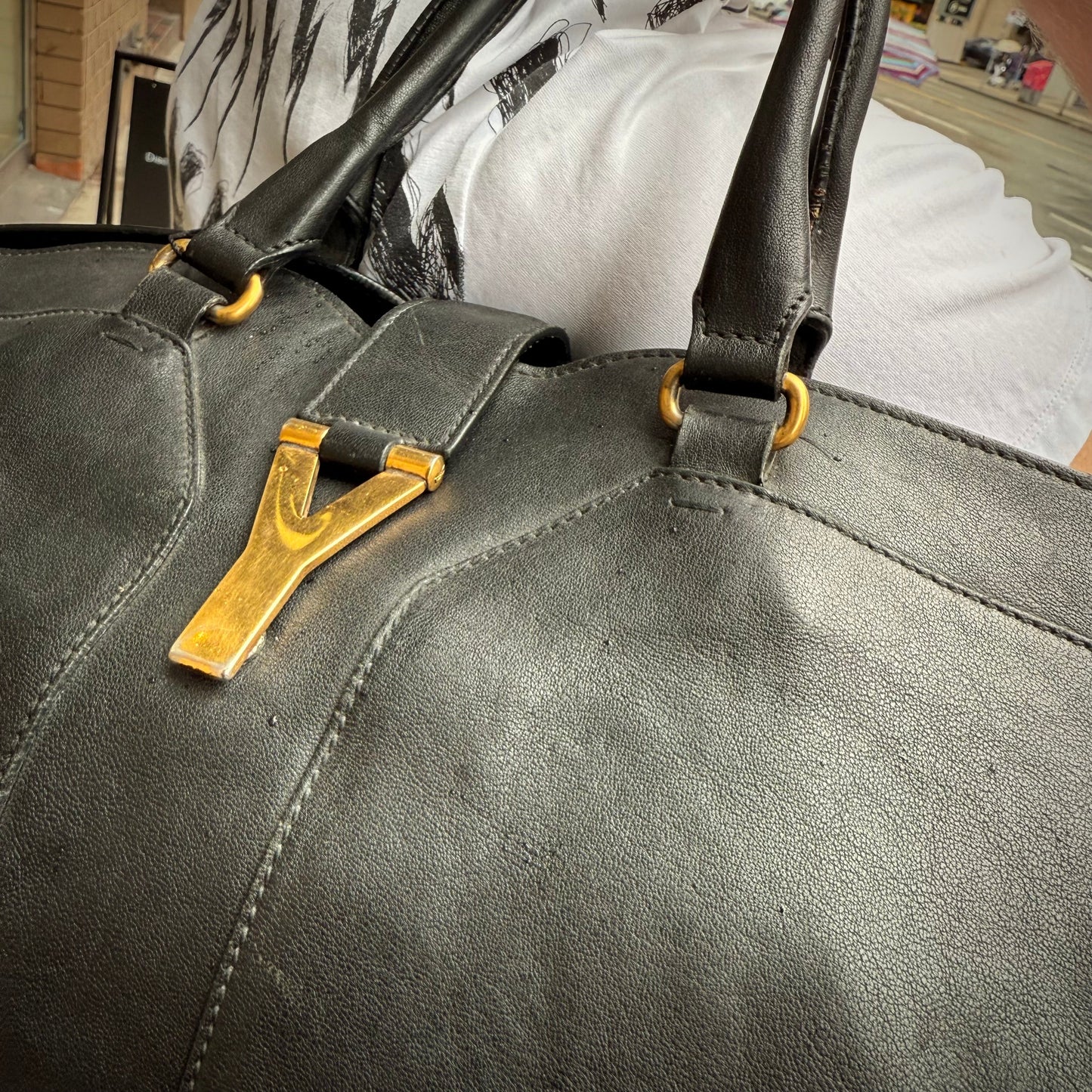 Yves Saint Laurent Black Lambskin Cabas Handbag