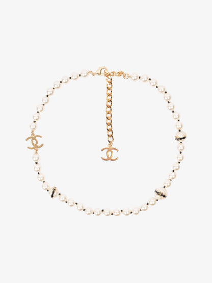 Chanel CC Pearl Necklace Gold Base Metal