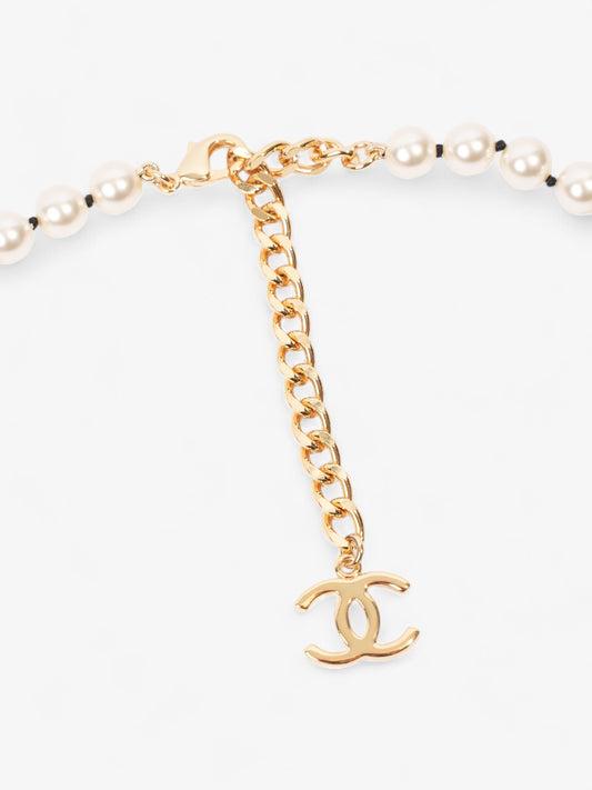 Chanel CC Pearl Necklace Gold Base Metal