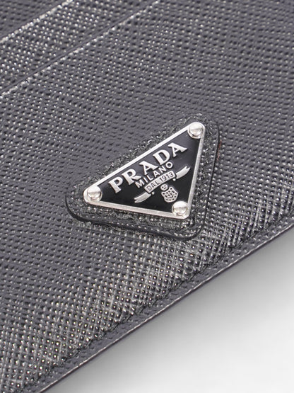 Prada Card Case Holder Black Saffiano Leather