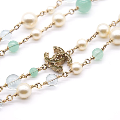 Chanel CC Pearl Gold Tone Long Necklace