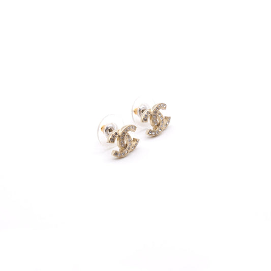 Chanel Light Gold CC Crystal Stud Earnings