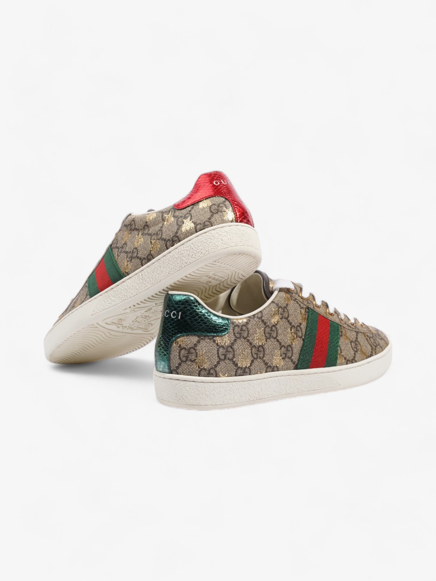 Gucci Ace GG Bee Supreme Sneakers Beige Monogram / Green / Red Canvas EU 38.5 UK 5.5