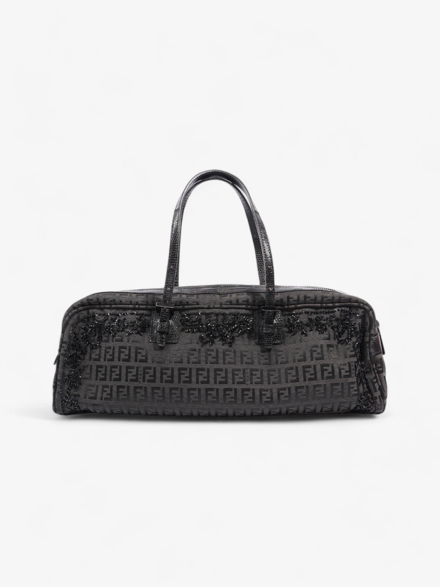 Fendi Embellished Bowler Bag Black Zucca Canvas