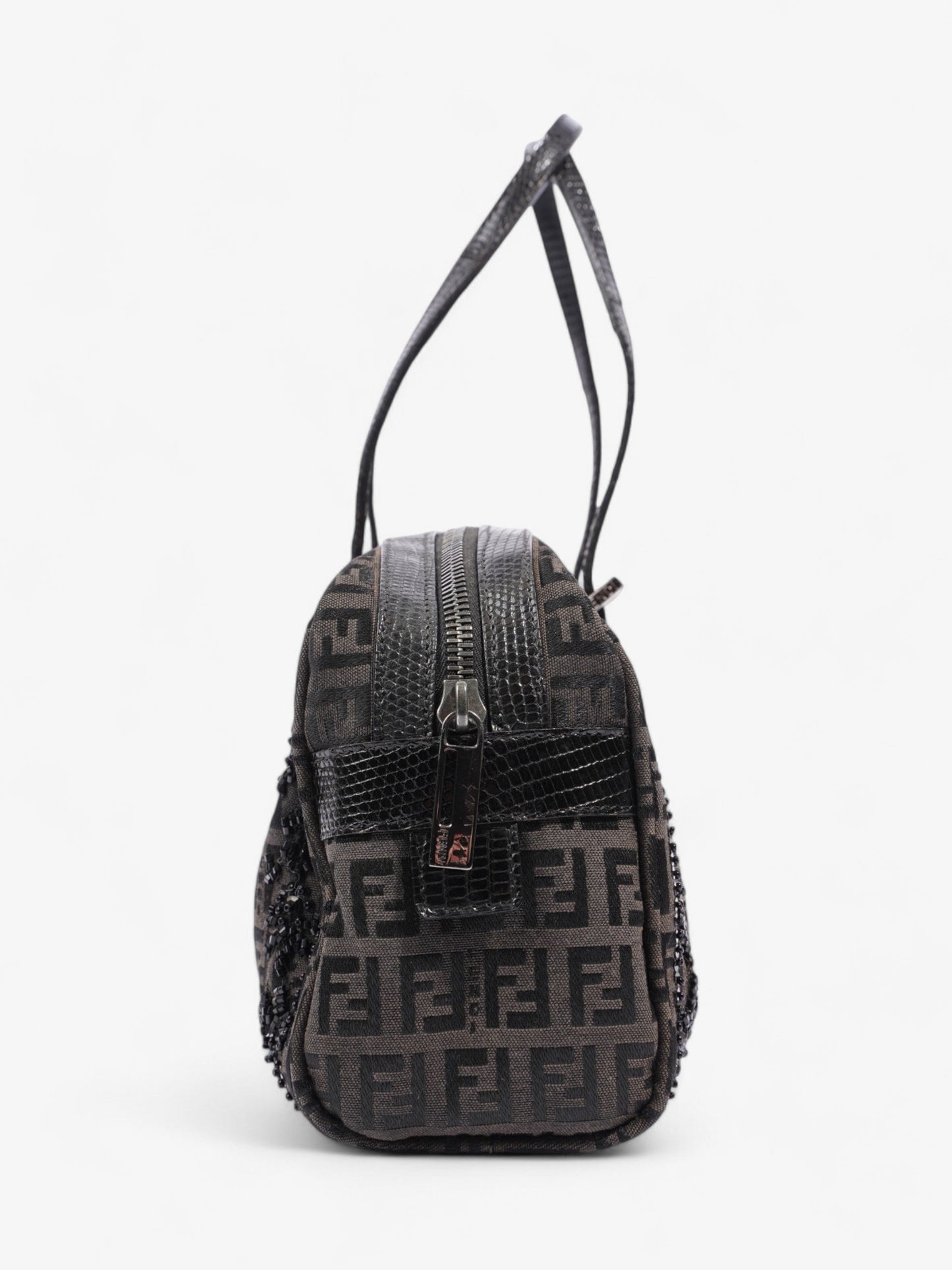 Fendi Embellished Bowler Bag Black Zucca Canvas