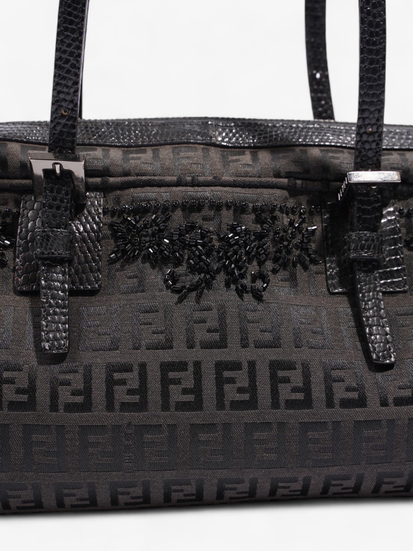 Fendi Embellished Bowler Bag Black Zucca Canvas