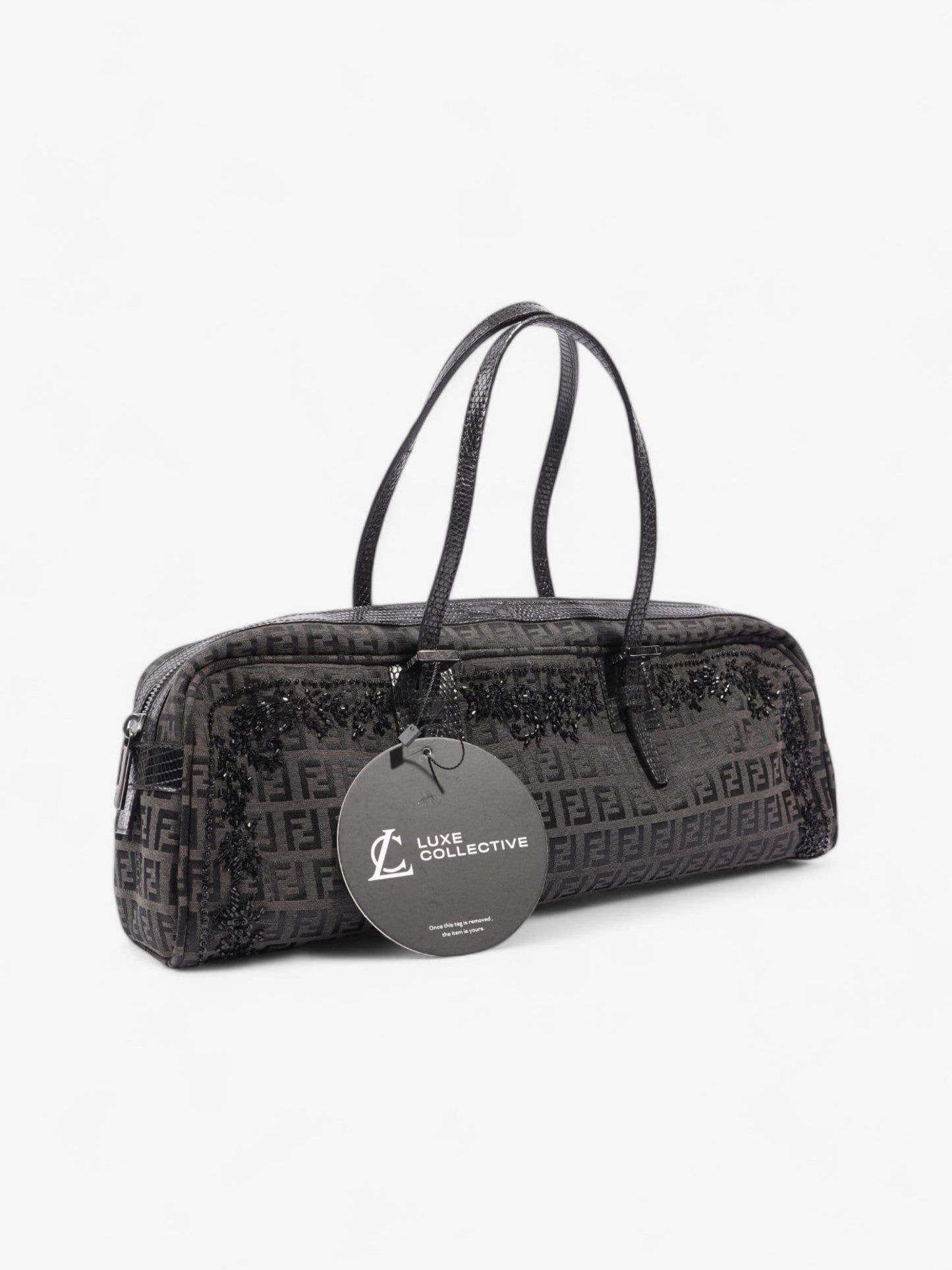 Fendi Embellished Bowler Bag Black Zucca Canvas