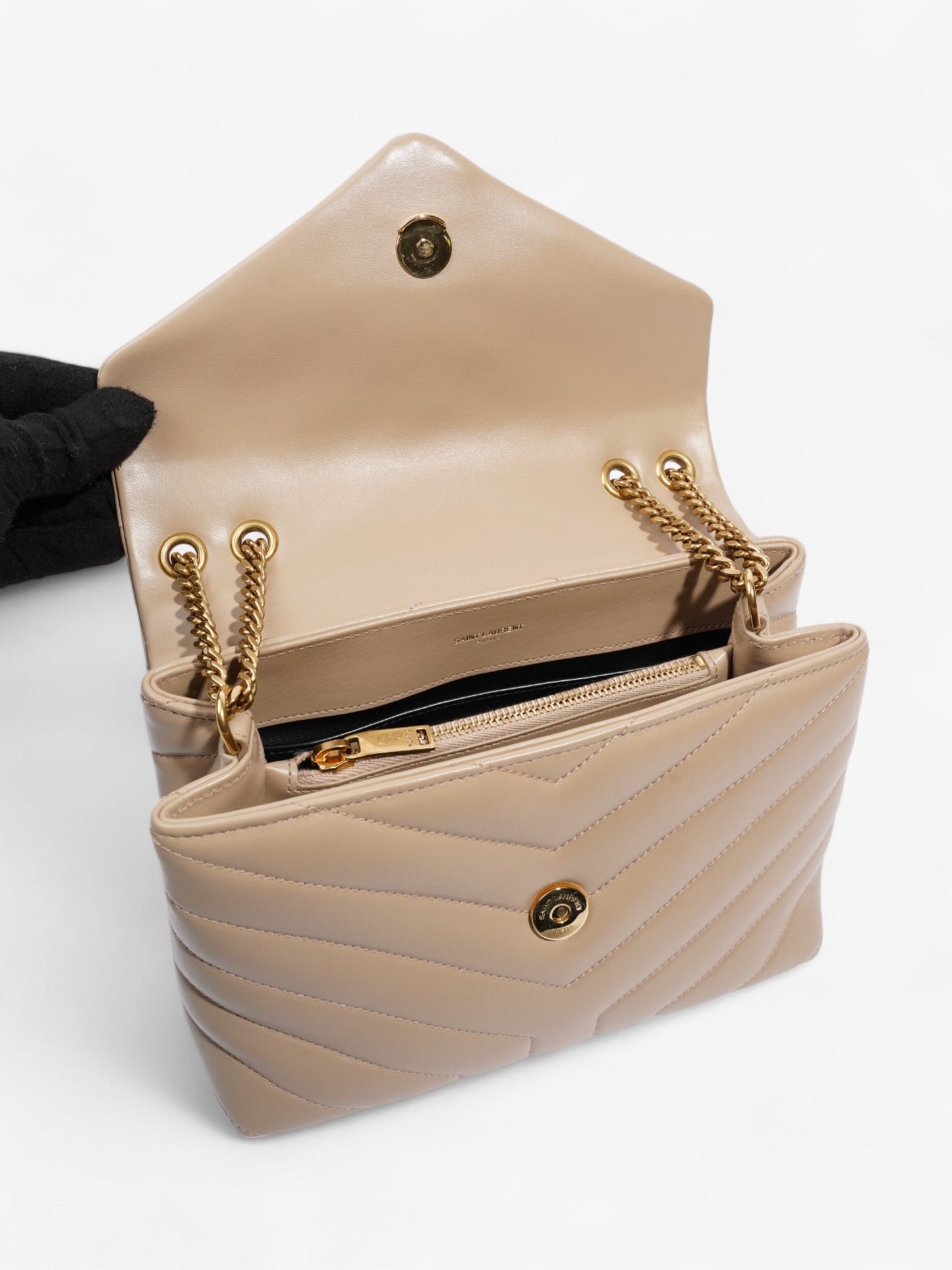 Saint Laurent Lou Lou Dark Beige Calfskin Leather Small