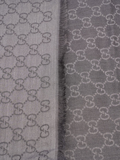 Gucci GG Logo Scarf Grey Wool 70 x 195cm