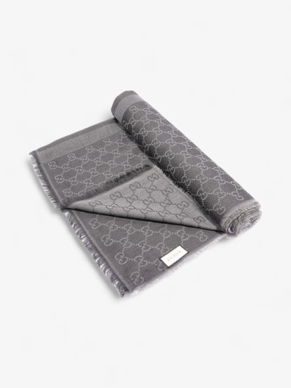 Gucci GG Logo Scarf Grey Wool 70 x 195cm