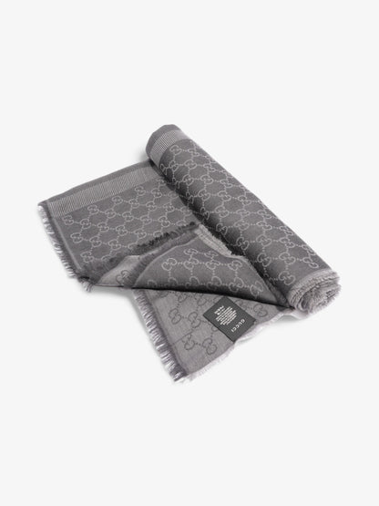 Gucci GG Logo Scarf Grey Wool 70 x 195cm
