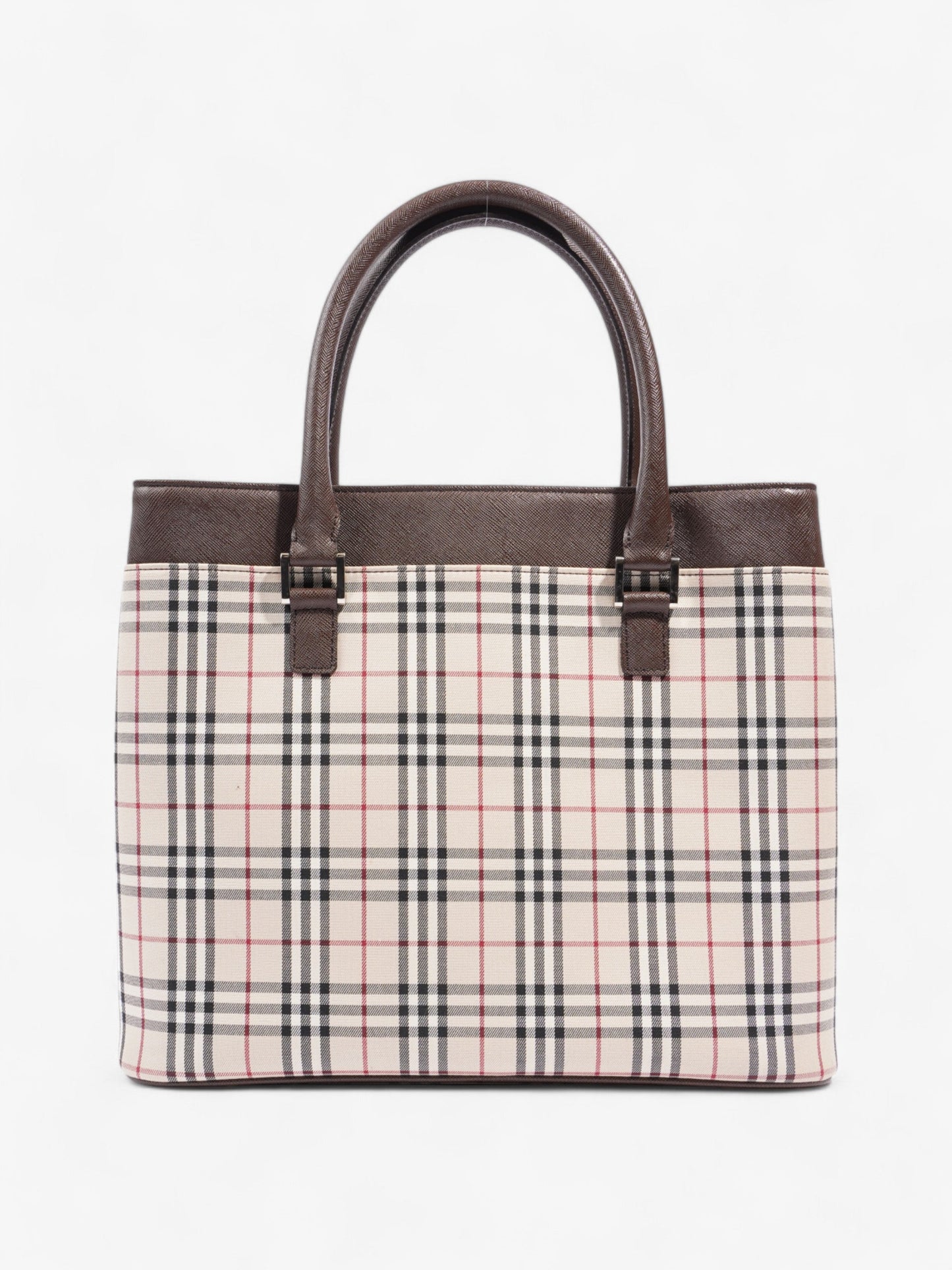 Burberry Hand Bag Check / Brown Coated Canvas