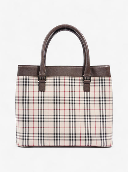 Burberry Hand Bag Check / Brown Coated Canvas