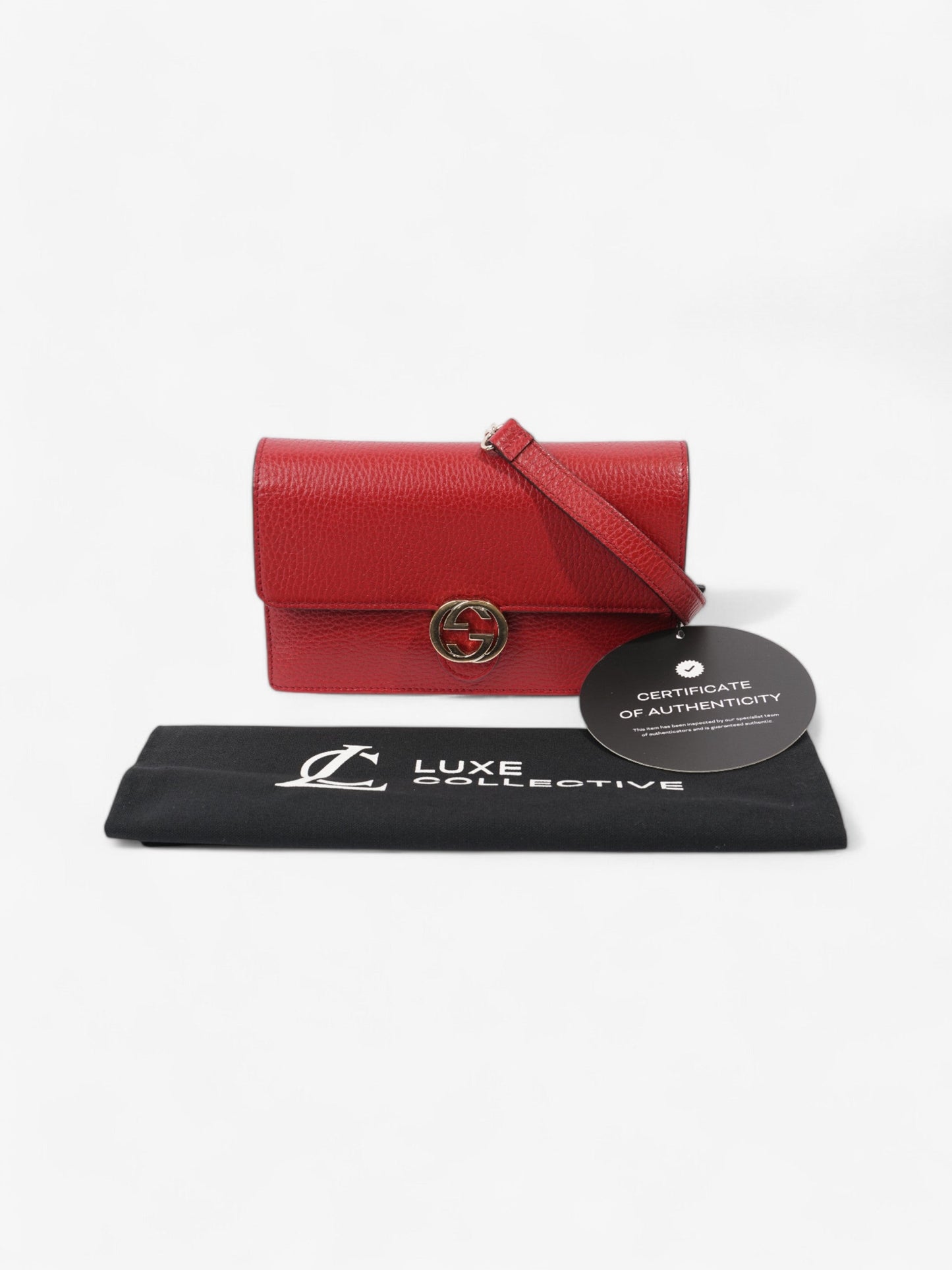 Gucci Dollar Interlocking G Chain Wallet Red Calfskin Leather
