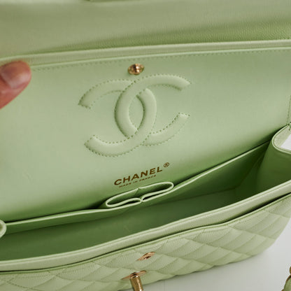 Chanel Medium Caviar Double Classic Flap Light Green