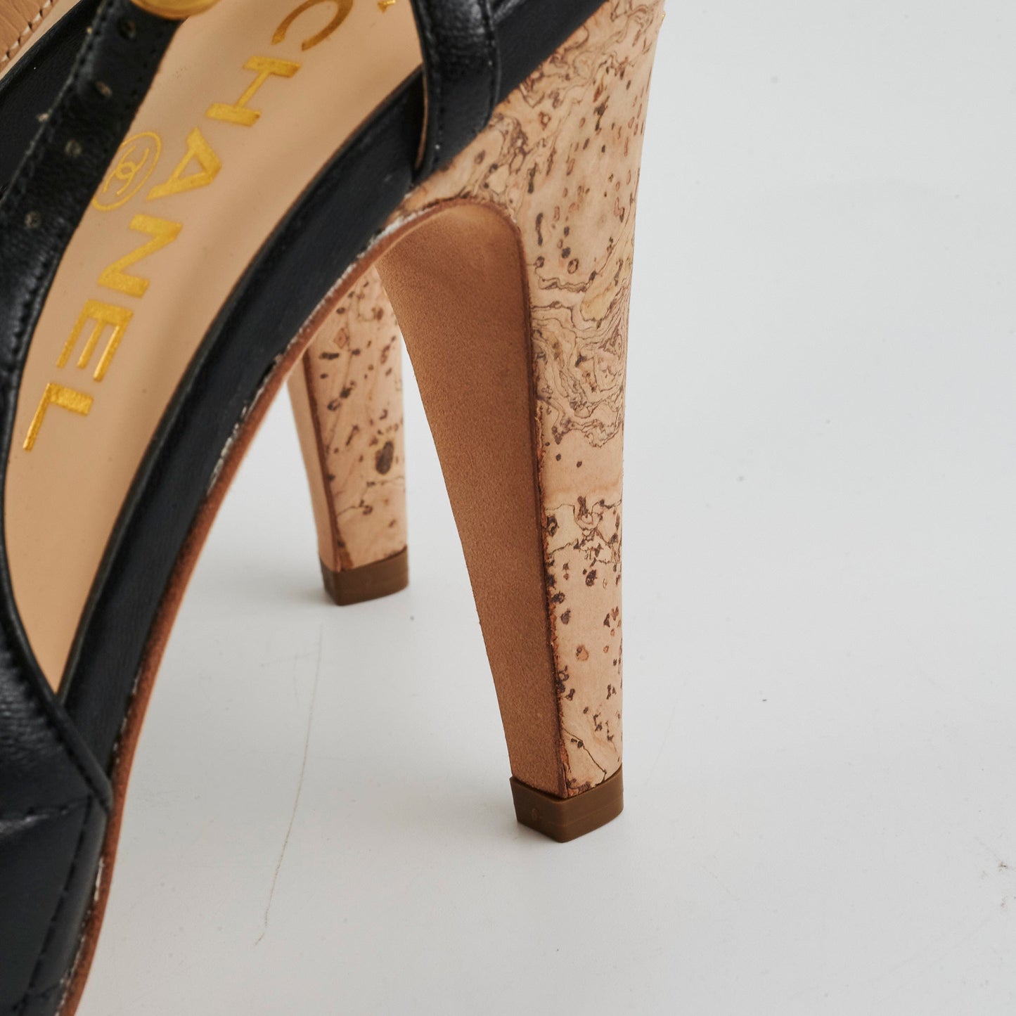Chanel Quilted Heels Cork lambskin Black (Size 39.5)