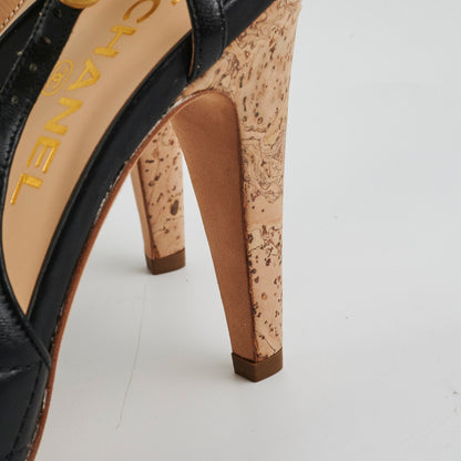 Chanel Quilted Heels Cork lambskin Black (Size 39.5)