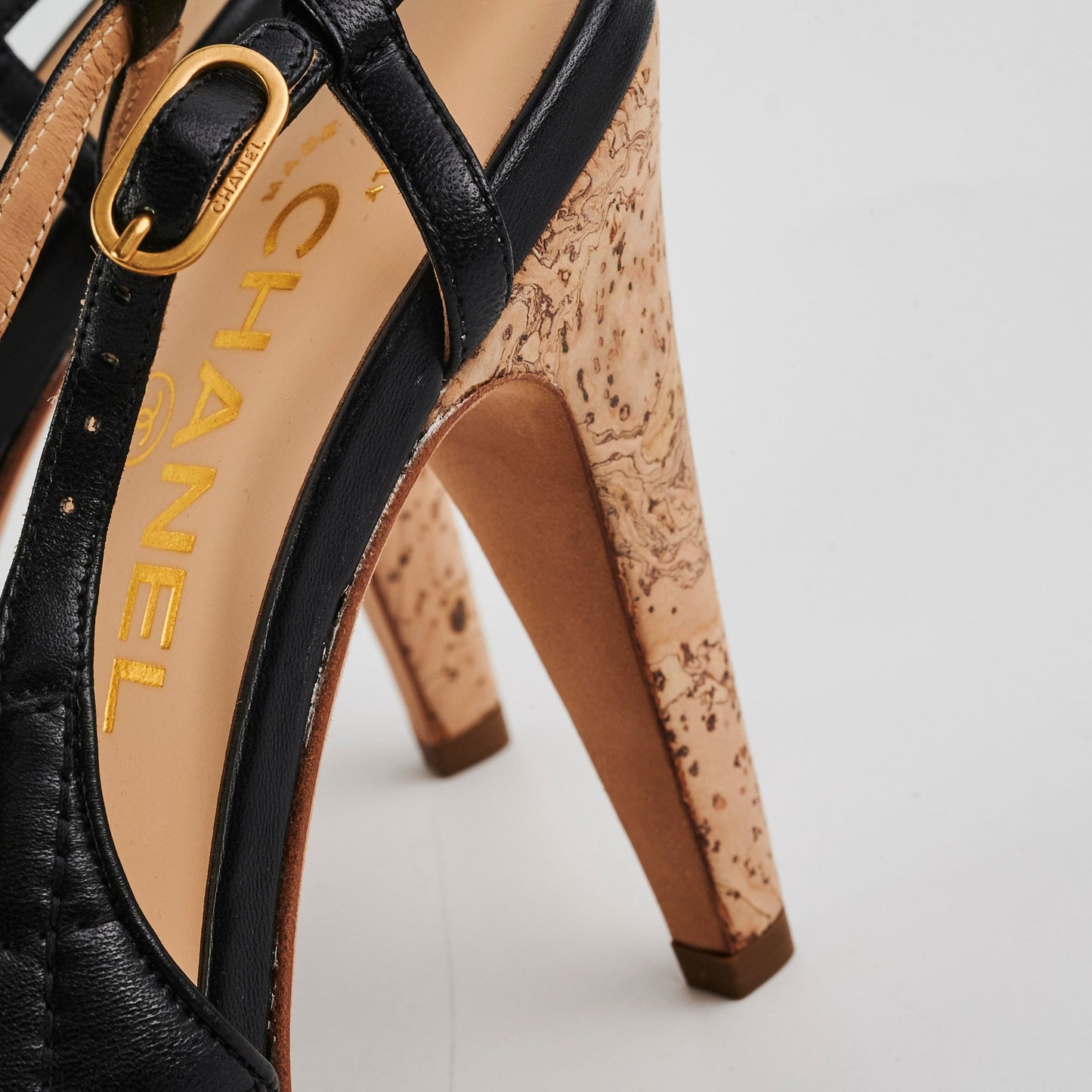 Chanel Quilted Heels Cork lambskin Black (Size 39.5)