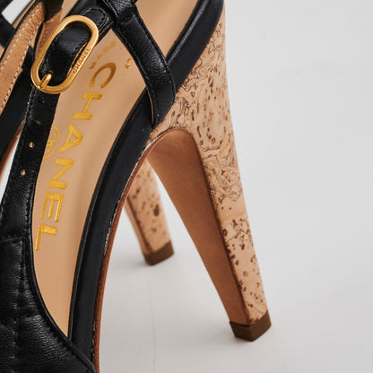 Chanel Quilted Heels Cork lambskin Black (Size 39.5)