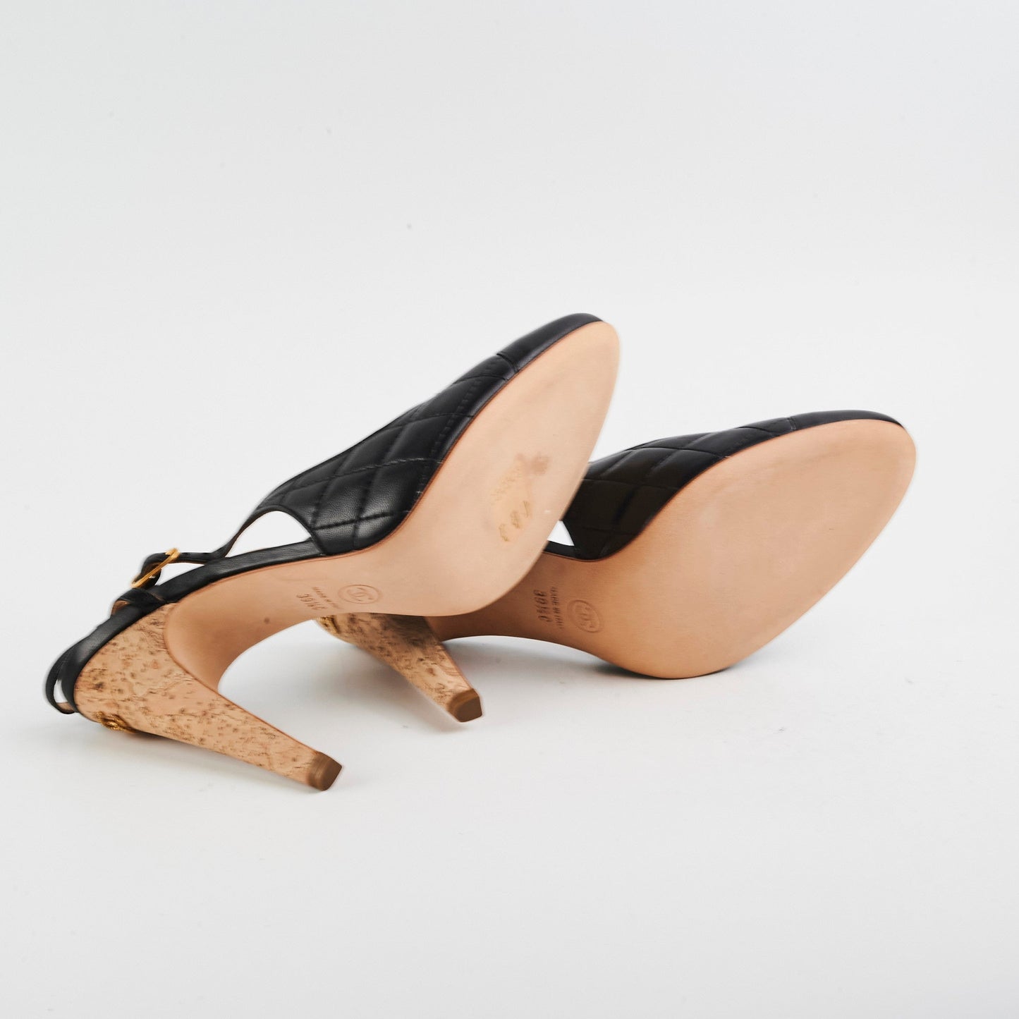 Chanel Quilted Heels Cork lambskin Black (Size 39.5)