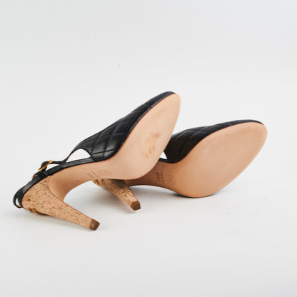 Chanel Quilted Heels Cork lambskin Black (Size 39.5)