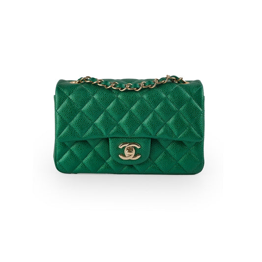 Chanel Caviar Mini Rectangular Emerald Green 18S