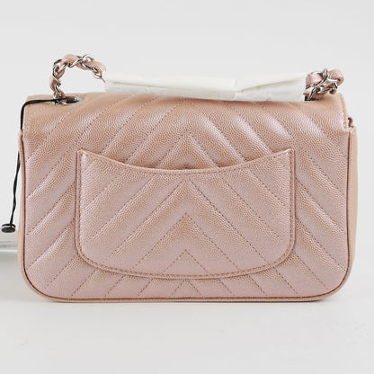 Chanel Mini Rectangular Chevron Caviar Rose Gold Iridescent