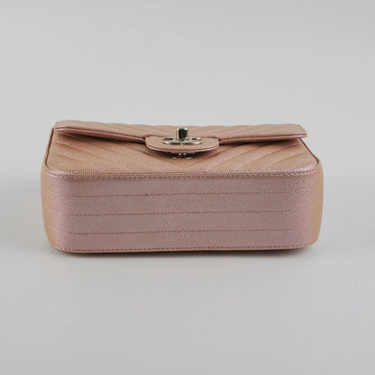 Chanel Mini Rectangular Chevron Caviar Rose Gold Iridescent