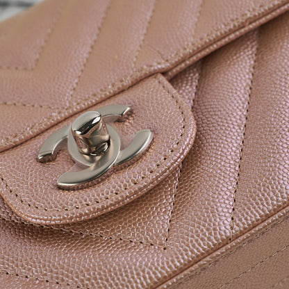 Chanel Mini Rectangular Chevron Caviar Rose Gold Iridescent