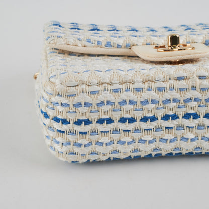 Chanel Mini Rectangular Tweed Flap Blue/White