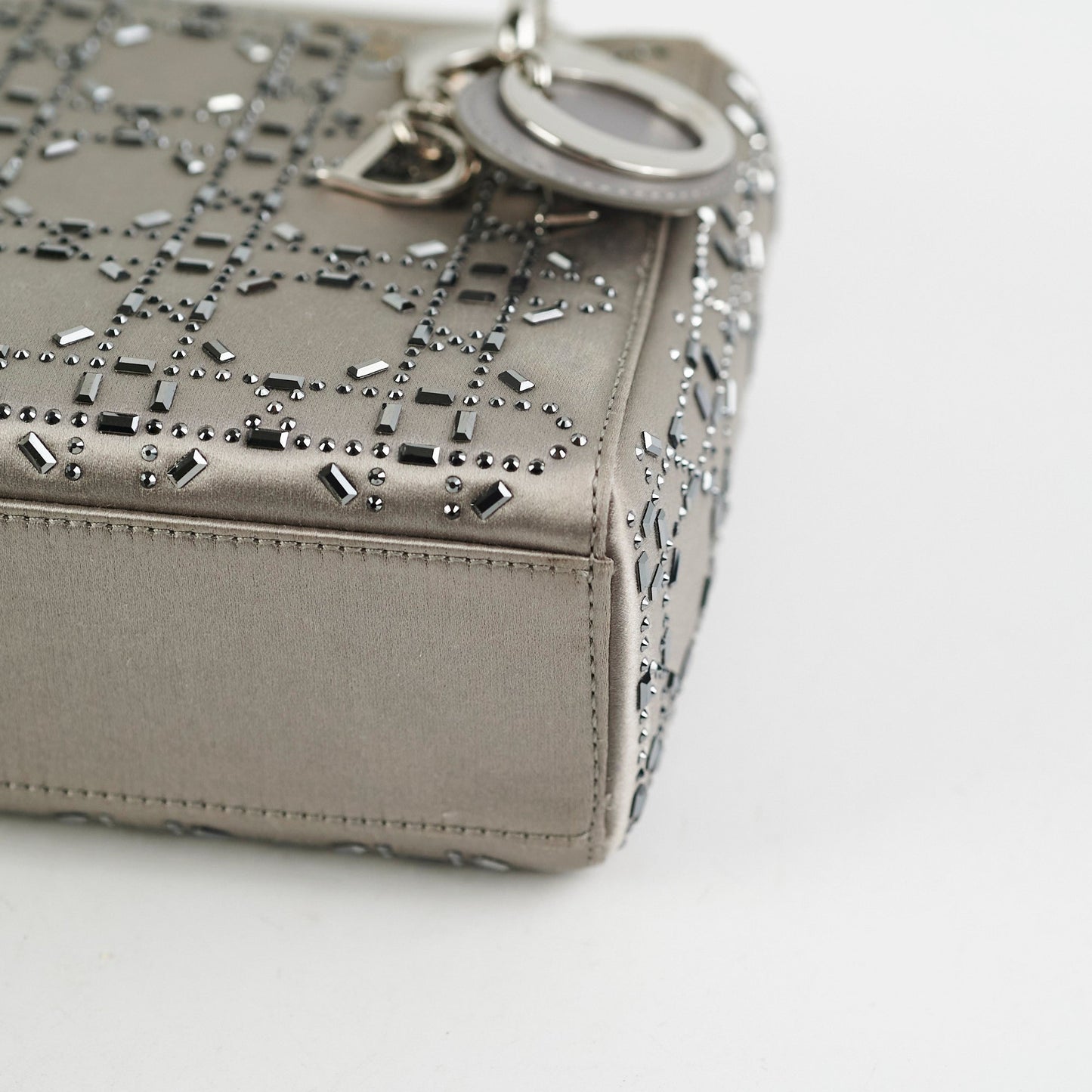 Christian Dior Mini Lady Dior Satin Grey Crystal