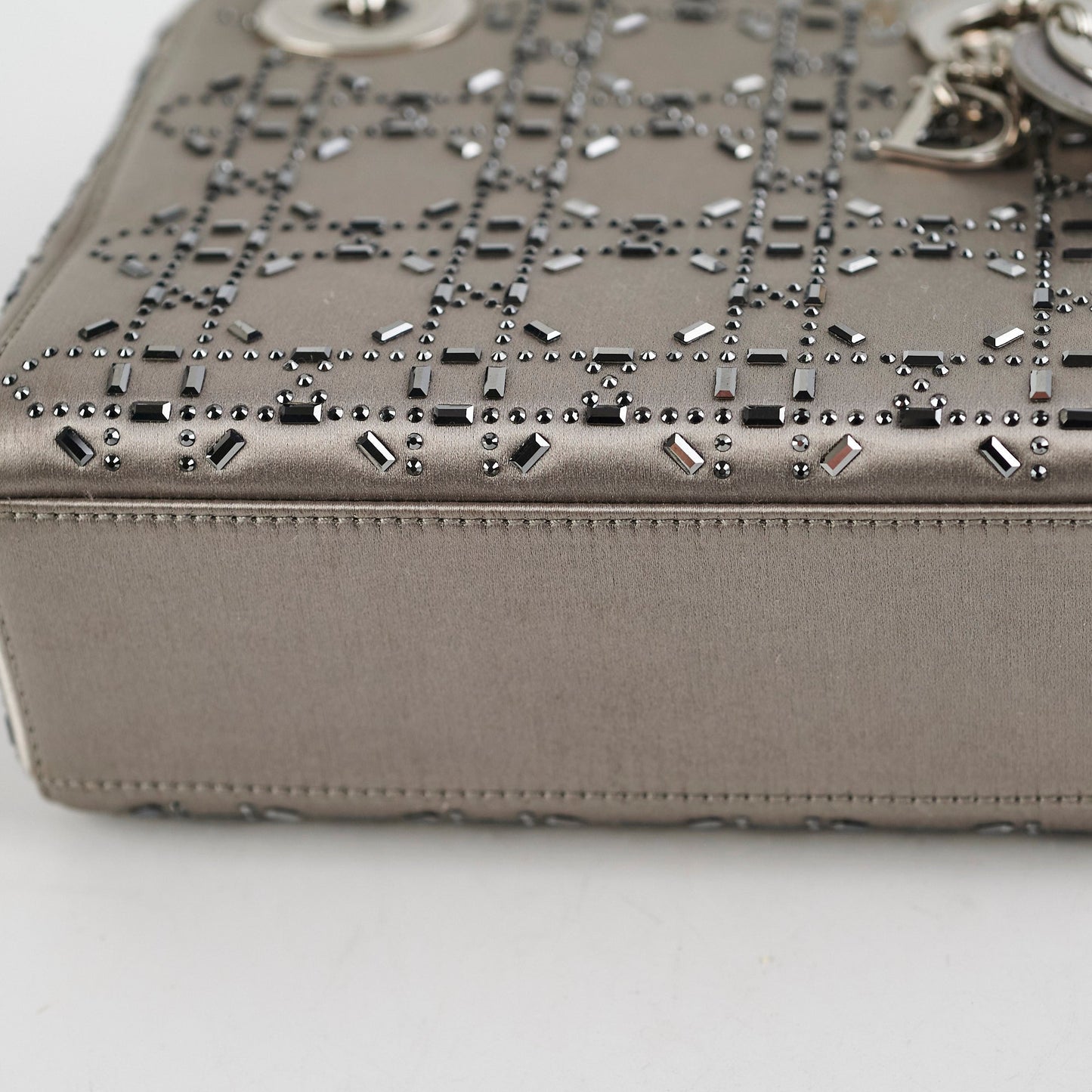 Christian Dior Mini Lady Dior Satin Grey Crystal