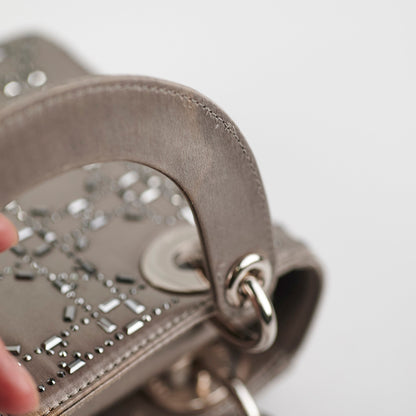 Christian Dior Mini Lady Dior Satin Grey Crystal