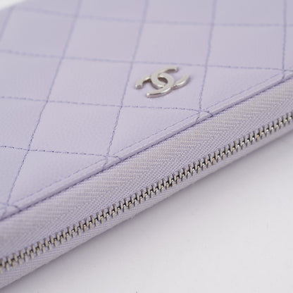 Chanel Caviar Classic Long Zipped Wallet Light Purple