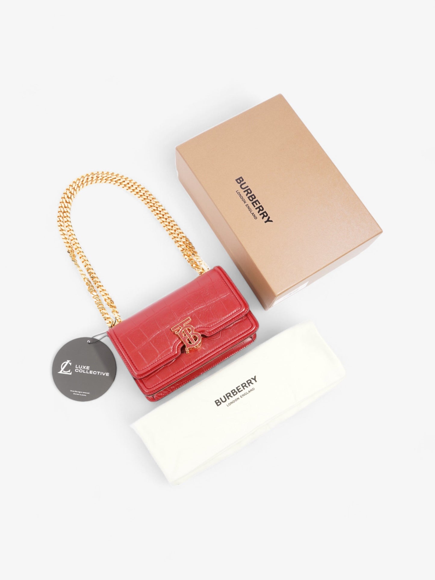 Burberry TB Bag Red Embossed Leather Mini
