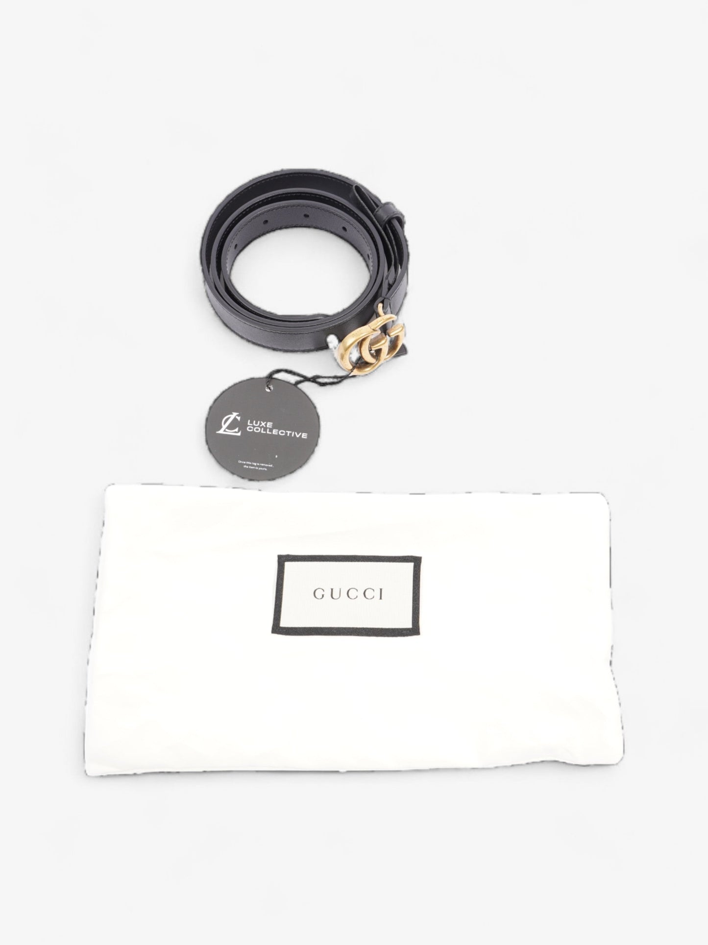 Gucci GG Marmont Thin Belt Black / Gold Leather 75cm / 30"