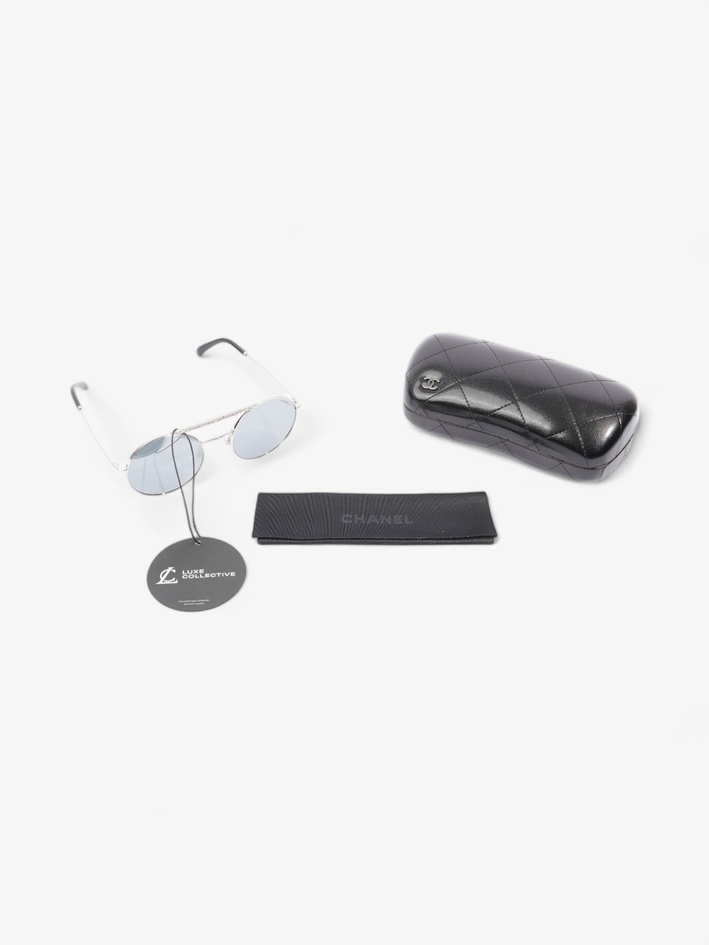 Chanel Round Sunglasses Silver Acetate 140mm