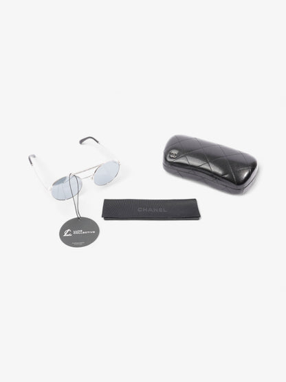 Chanel Round Sunglasses Silver Acetate 140mm