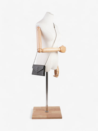 Saint Laurent Cassandre Envelope Chain Wallet Grey Grained Leather