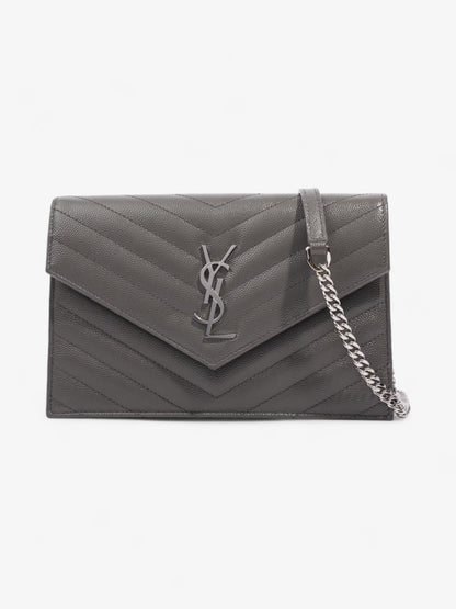 Saint Laurent Cassandre Envelope Chain Wallet Grey Grained Leather