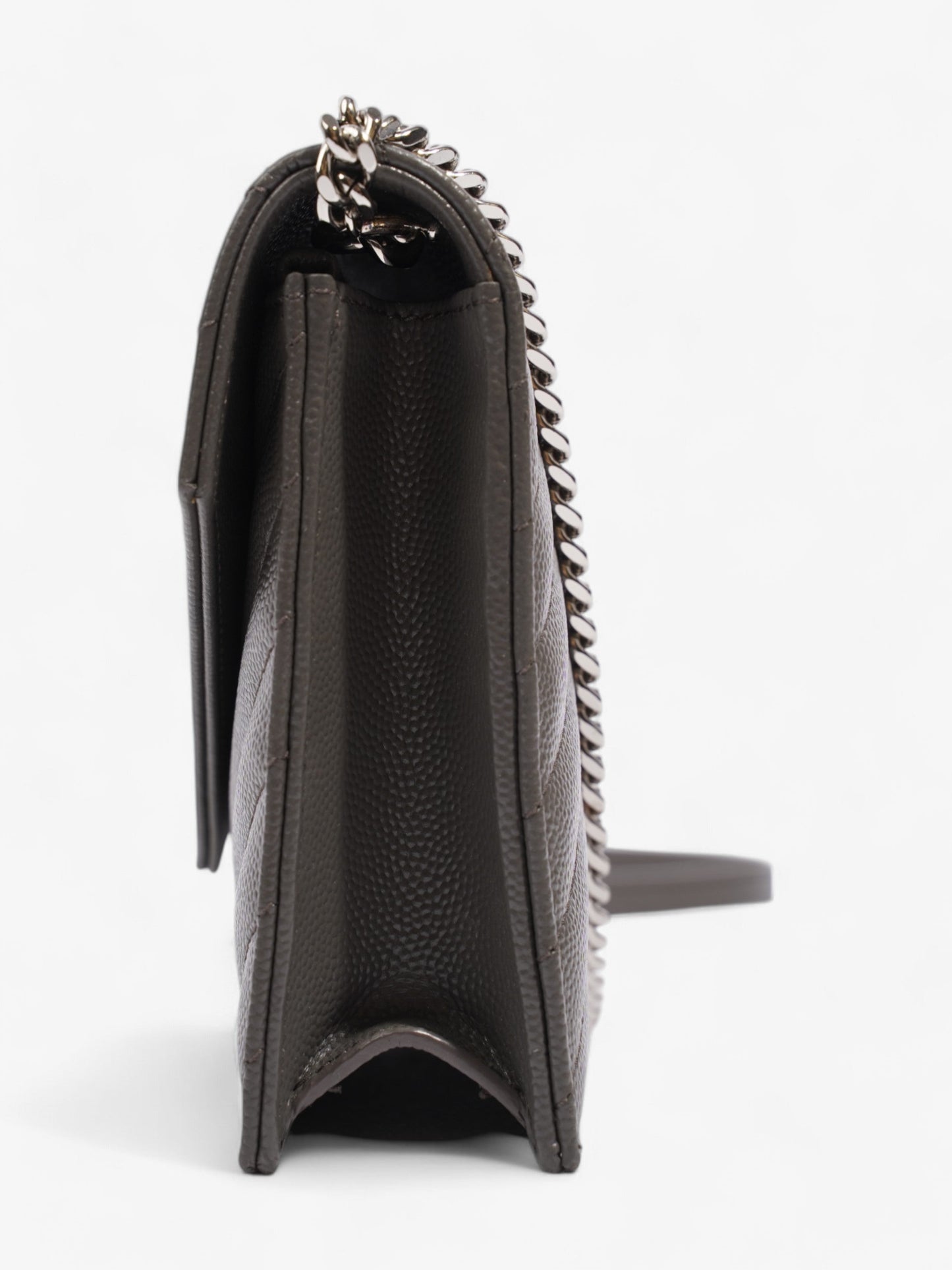 Saint Laurent Cassandre Envelope Chain Wallet Grey Grained Leather