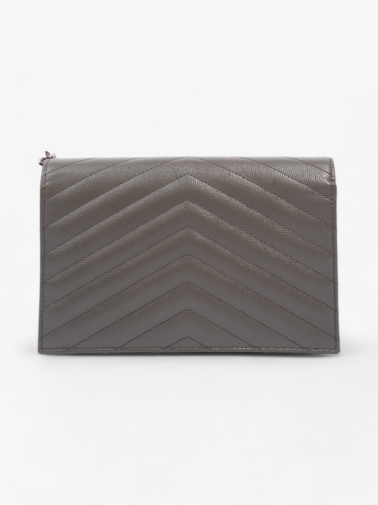 Saint Laurent Cassandre Envelope Chain Wallet Grey Grained Leather