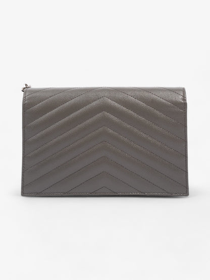 Saint Laurent Cassandre Envelope Chain Wallet Grey Grained Leather