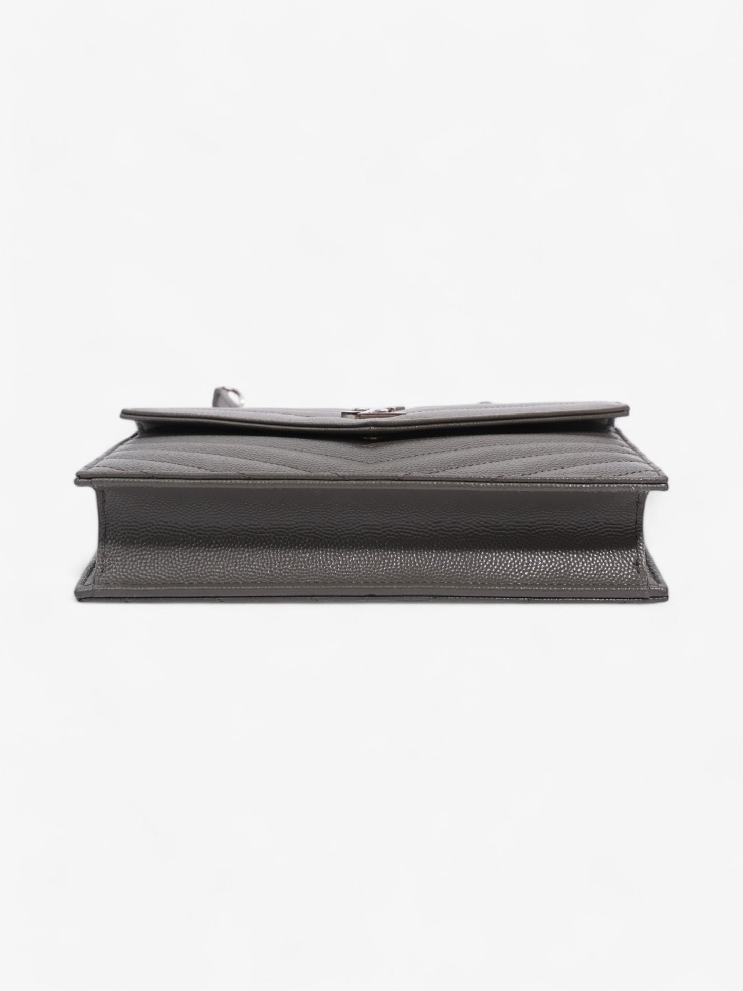 Saint Laurent Cassandre Envelope Chain Wallet Grey Grained Leather