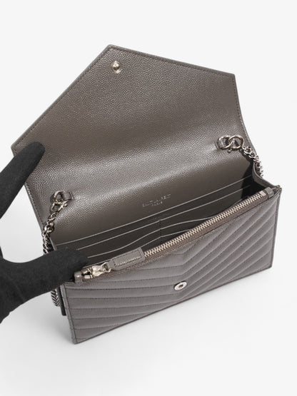 Saint Laurent Cassandre Envelope Chain Wallet Grey Grained Leather