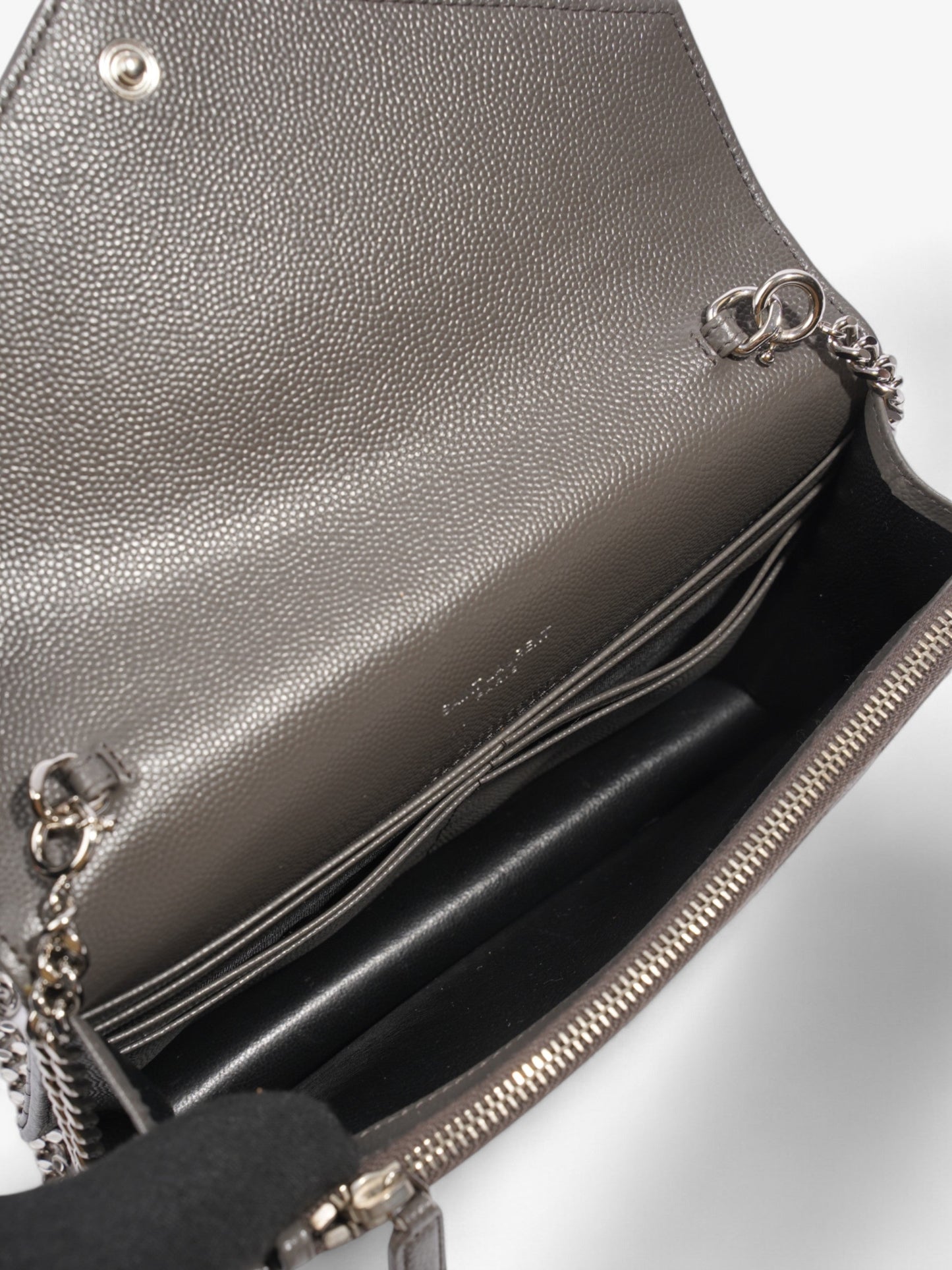 Saint Laurent Cassandre Envelope Chain Wallet Grey Grained Leather