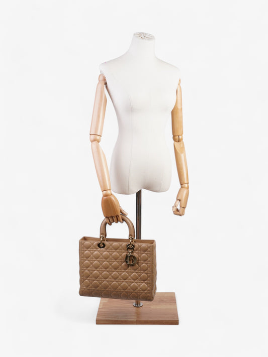 Christian Dior Lady Dior Beige Lambskin Leather Large