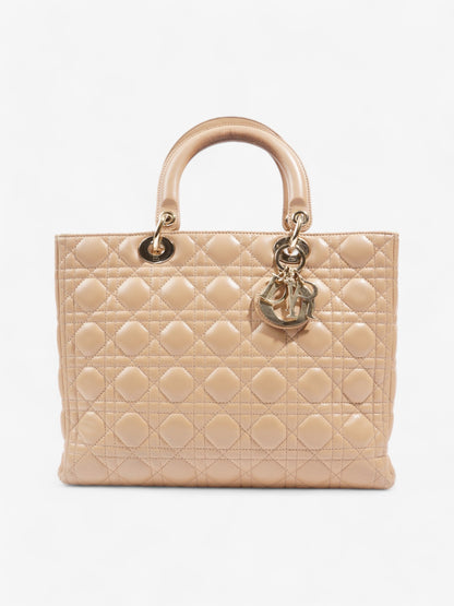 Christian Dior Lady Dior Beige Lambskin Leather Large