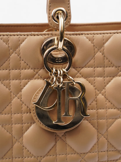 Christian Dior Lady Dior Beige Lambskin Leather Large