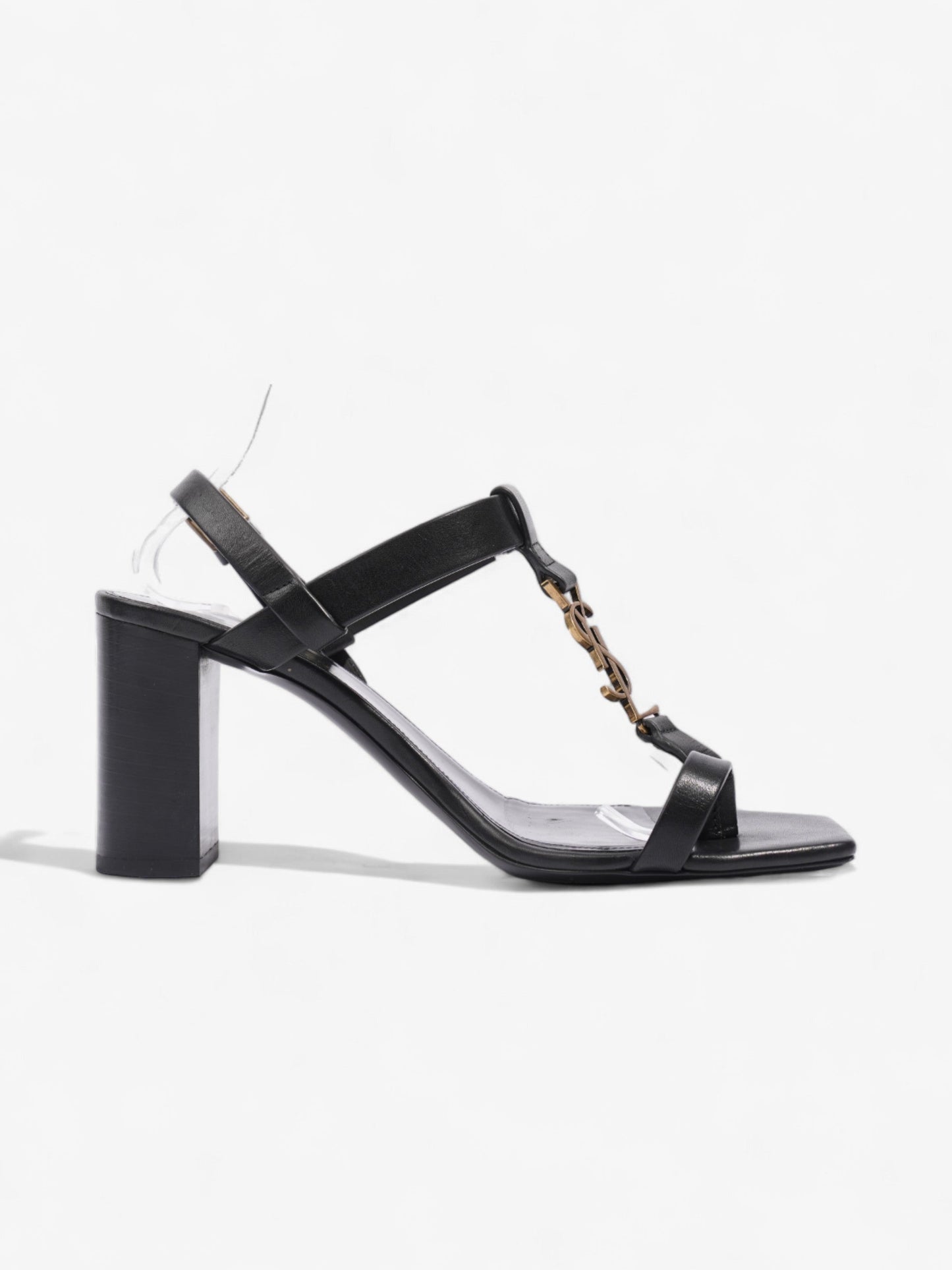 Saint Laurent Cassandre Heeled Sandals 75mm Black / Gold Leather EU 39 UK 6